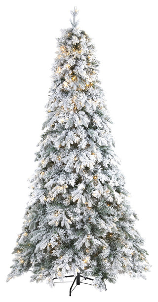 8' Flocked Vermont Mixed Pine Artificial Christmas Tree With 600 LED Lights