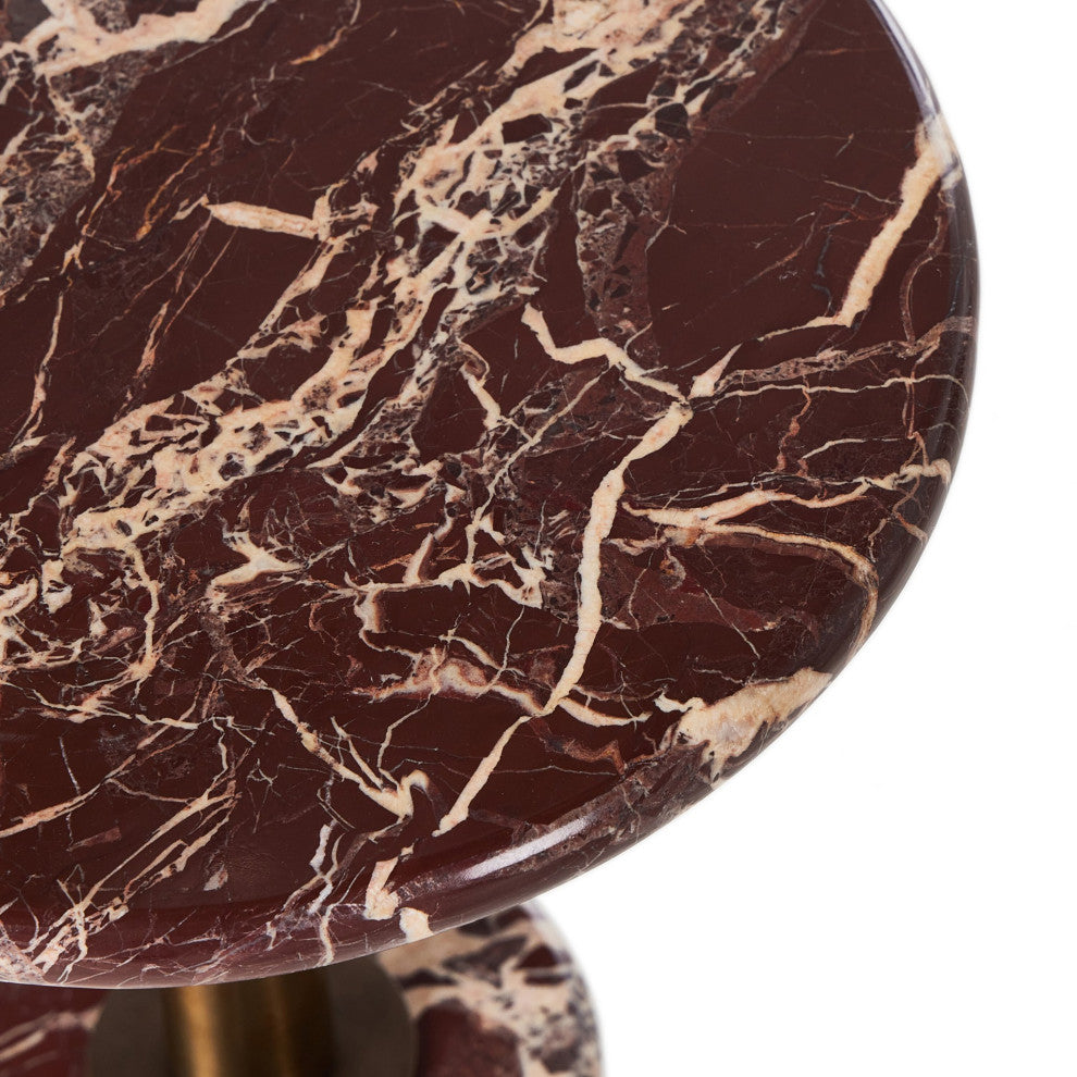 Reeves End Table, Garnet Marble-Dark Brass