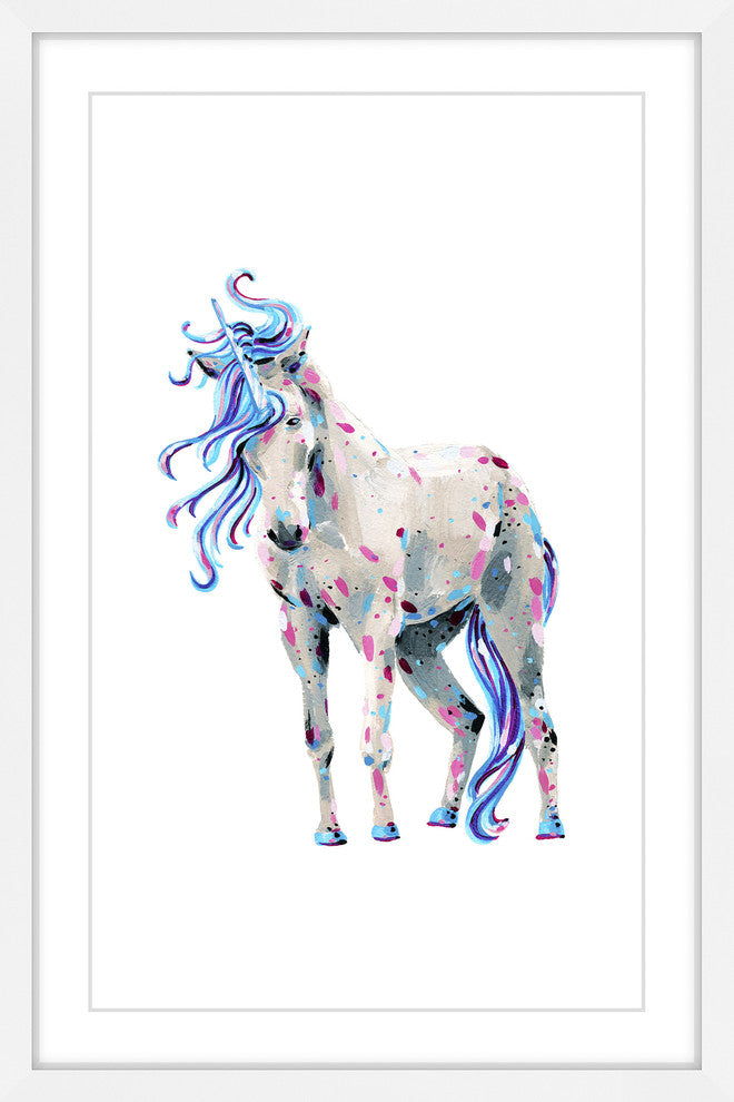 "White Unicorn" Framed Painting Print, 12"x18"