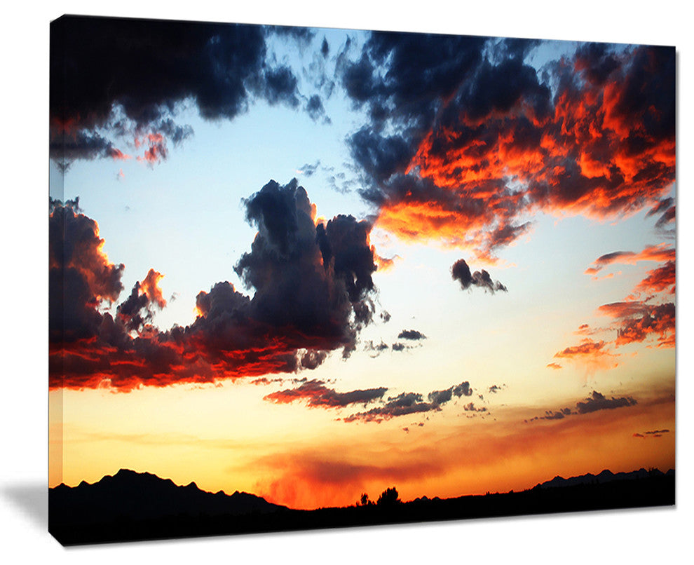 "Blazing Sky With Clouds Panorama" Extra Large Seascape Art Canvas, 40"x30"