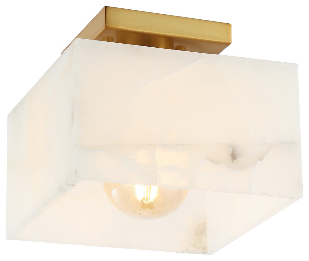 Chiara 8" 1-Light Modern Contemporary Alabaster/Iron Square LED Semi Flush Mount