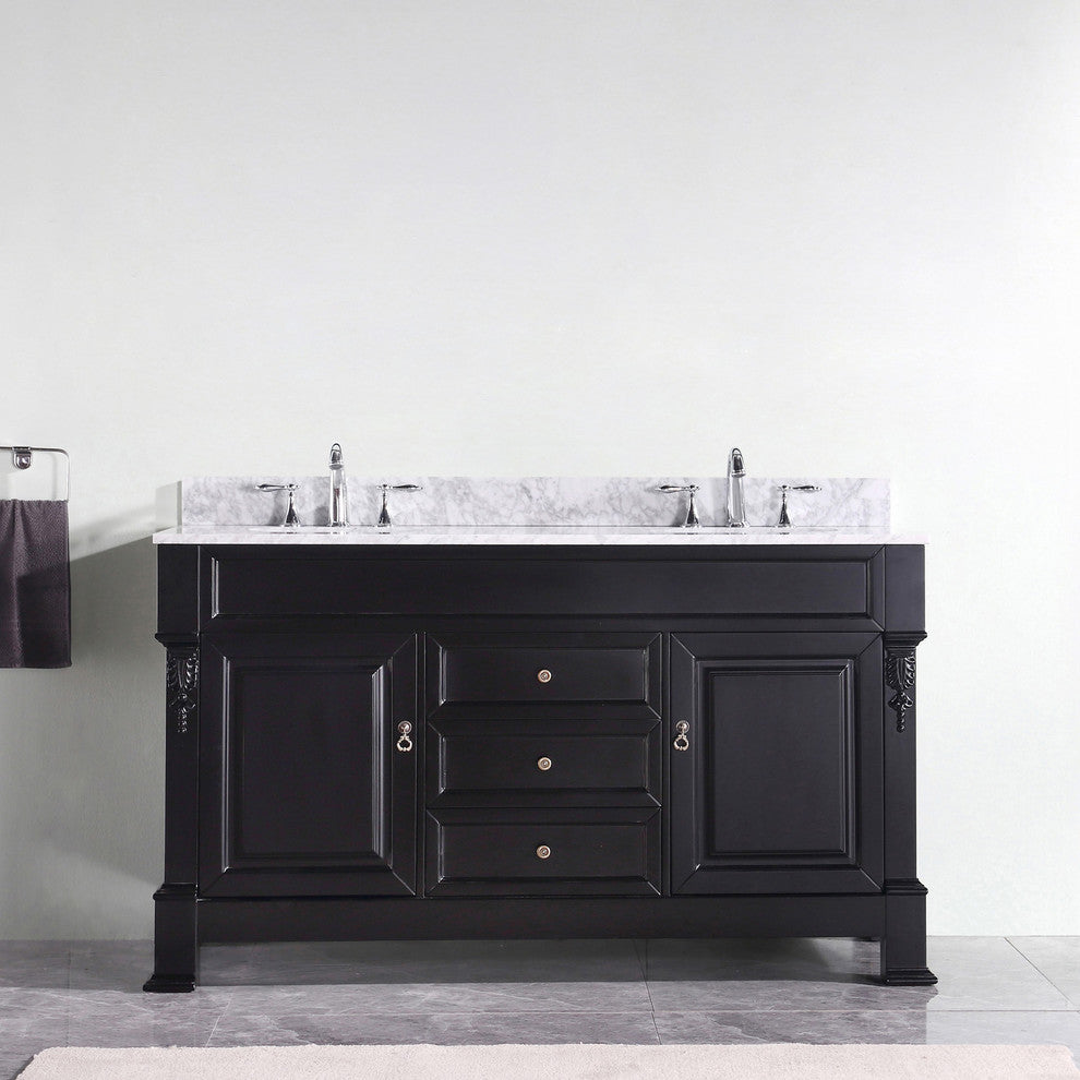 Huntshire 60" Single/Double  Dark Walnut Vanity  Dark Walnut with  Chrome Faucet