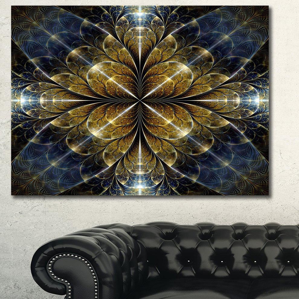 Digital Gold Fractal Flower Pattern, Abstract Wall Art Canvas, 40x30