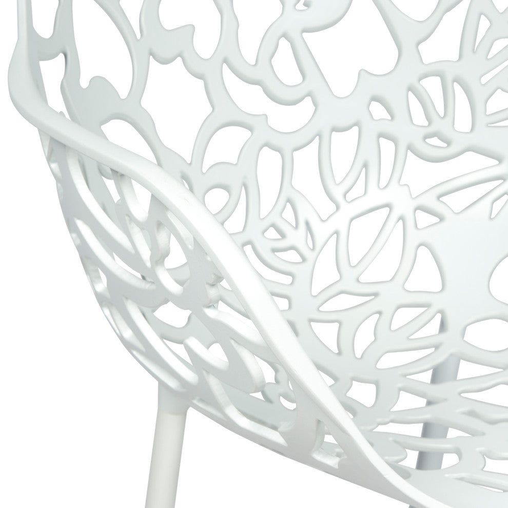 Leisuremod Devon 5-Piece Aluminum Dining Set With Table and 4 Armchairs, White
