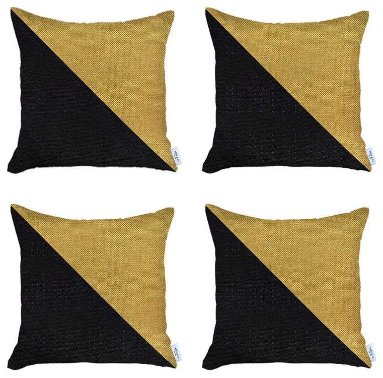 Set of 4 Black and Yellow Diagonal Pillow Covers