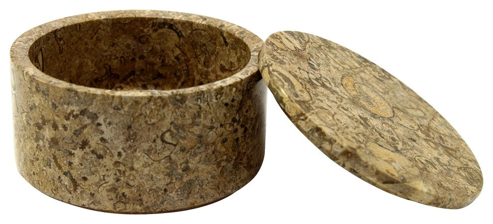 Eirenne Collection Black Zebra Marble 4" Circular Keepsake Box, Beige