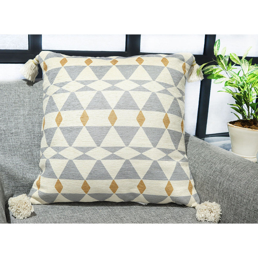 Gray Machine Woven with Tassels Traemoor Throw Pillow, 20" x 20"