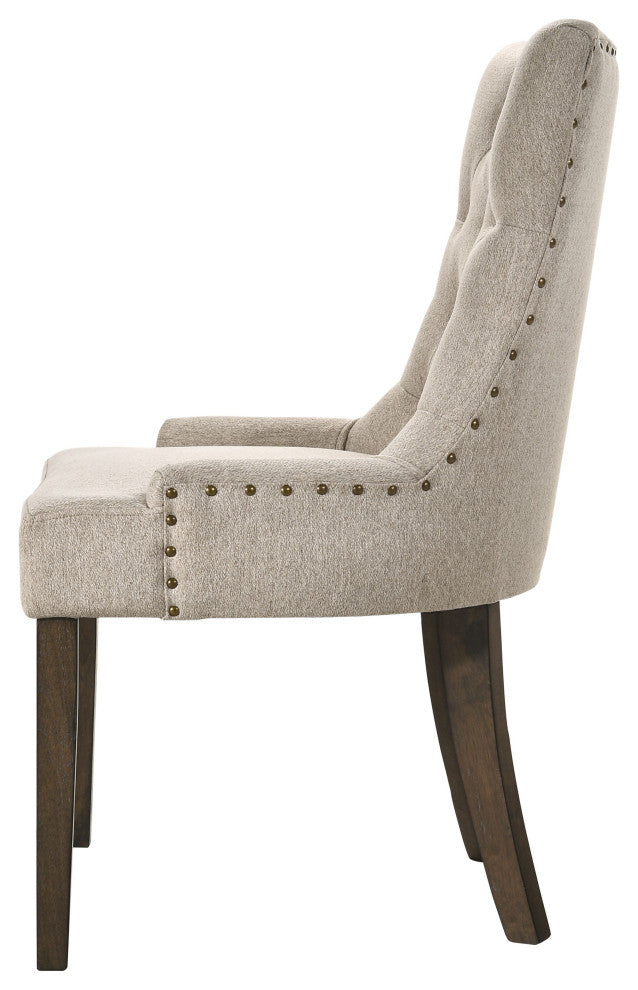 Farren Side Chair, Beige Fabric and Espresso Finish