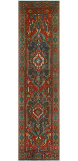 Fine Vintage Distressed Cyrus Red/Navy Runner, 3'9x14'9