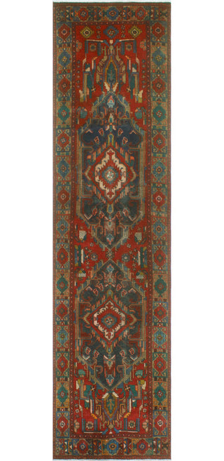 Fine Vintage Distressed Cyrus Red/Navy Runner, 3'9x14'9