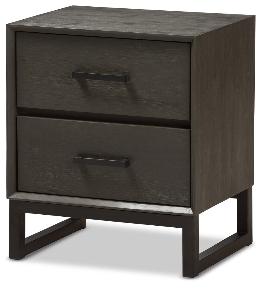 Parris Rustic Gray Wood and Black Metal 2-Drawer Nightstand