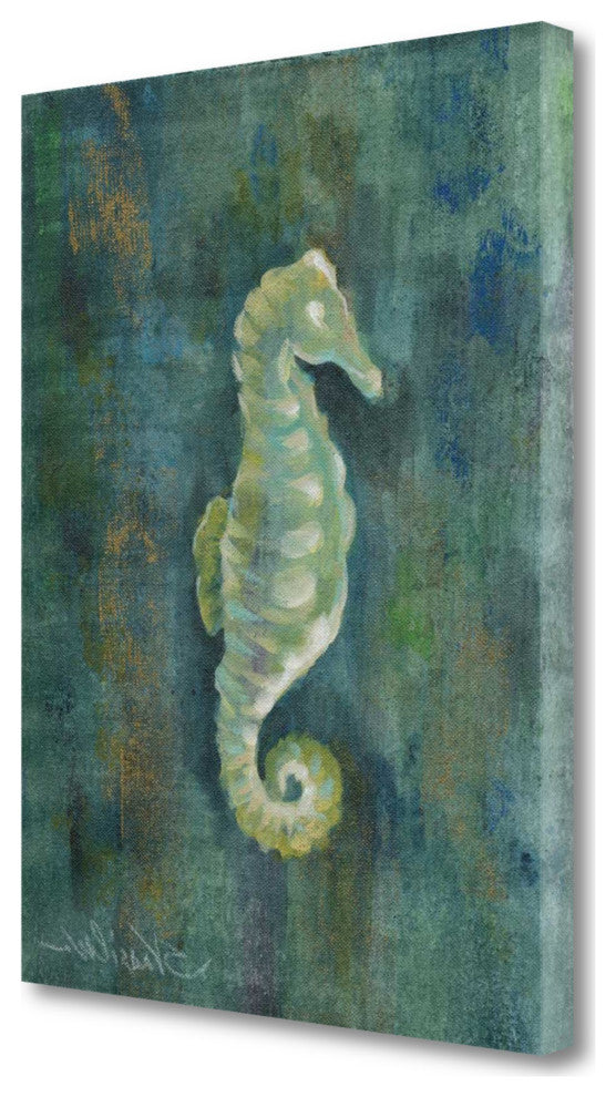 18" Aqua Blue Seahorse Giclee Wrap Canvas Wall Art