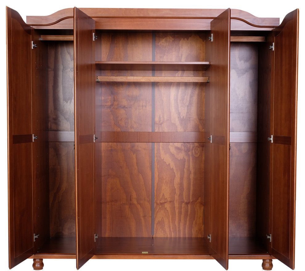100% Solid Wood Kyle 4-Door Wardrobe, Mocha