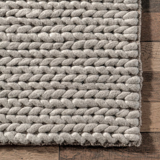 Nuloom Braided Wool Hand Woven Chunky Cable Rug, Light Grey 5'x8'