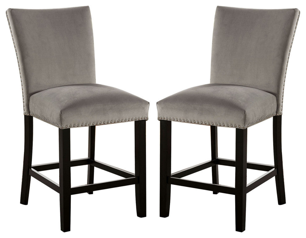 Flannelette And Wooden Dining Chair Of 2 with Backrest Design, Light Gray