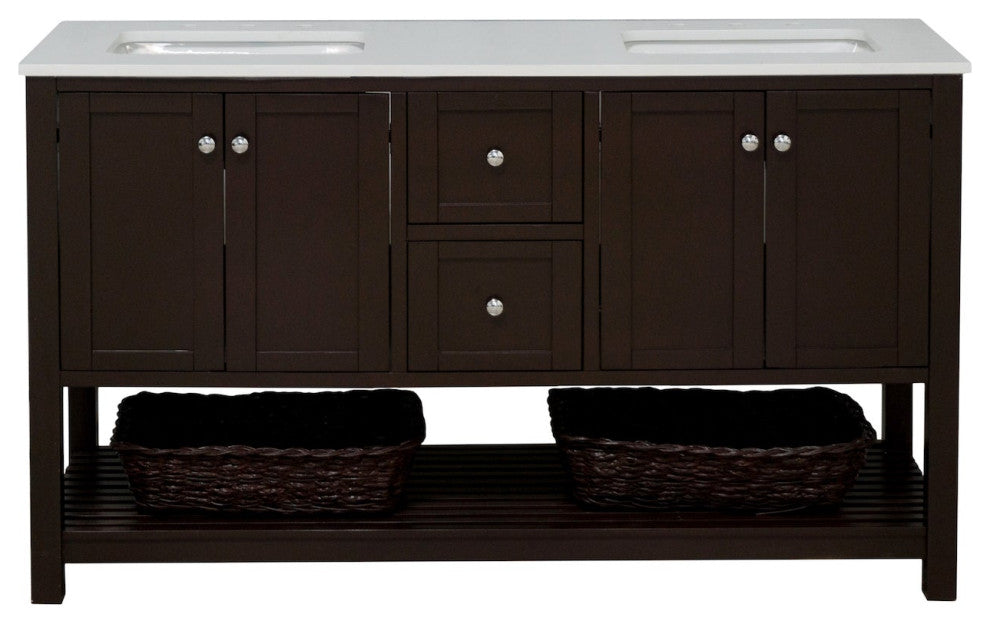 Lakeshore 60" Double Bathroom Vanity, Chocolate, Engineered White