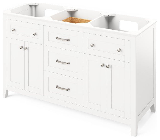 Chatham Traditional 60" White Double Sink Vanity, Boulder Cultured Marble Vanity