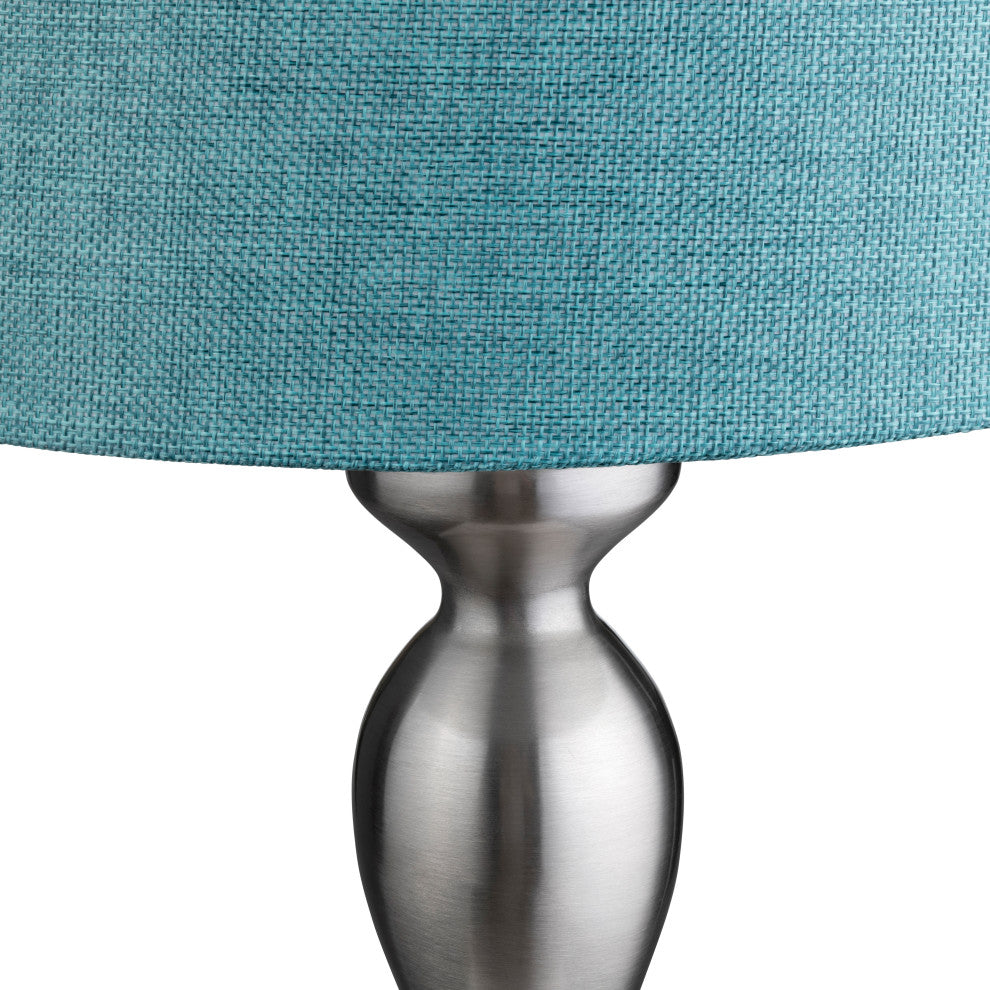 25.5"H Silver Steel Table Lamp Set with Blue Linen Shade