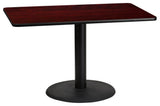 30' x 48' Rectangular Mahogany Table Top with 24' Round Table Height Base