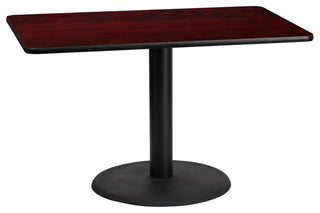 30' x 48' Rectangular Mahogany Table Top with 24' Round Table Height Base