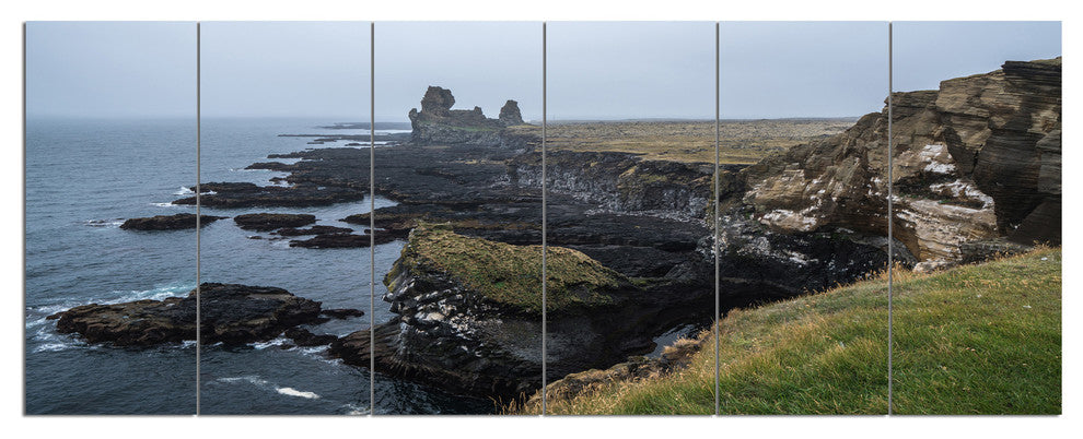 Rocky and Scenic Iceland Beach, Landscape Canvas Art Print, 70"x28", 6 Panels