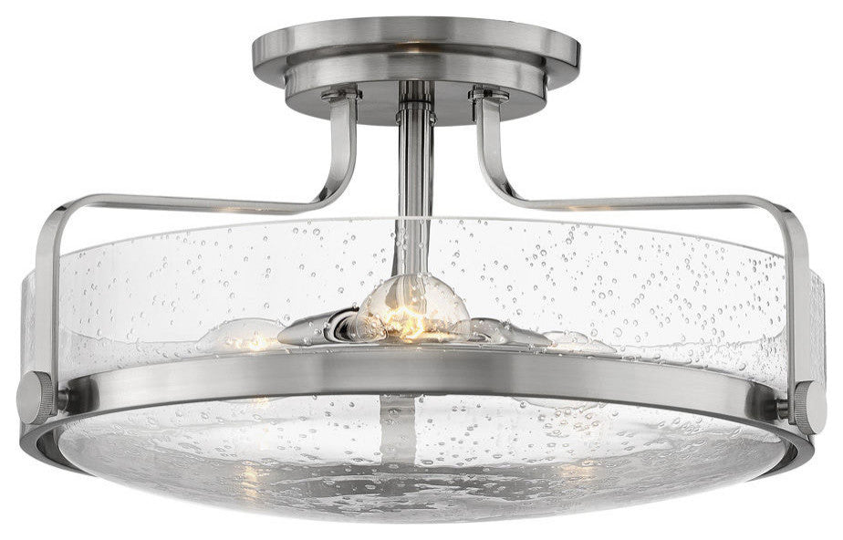 Hinkley Harper 18" Large Semi-Flush Ceiling Light, Brushed Nickel + Clear Seedy