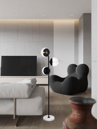 Midcentury Modern Black And Clear 3-Light Floor Lamp