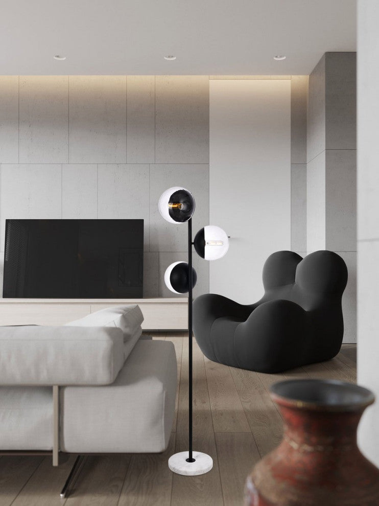 Midcentury Modern Black And Clear 3-Light Floor Lamp