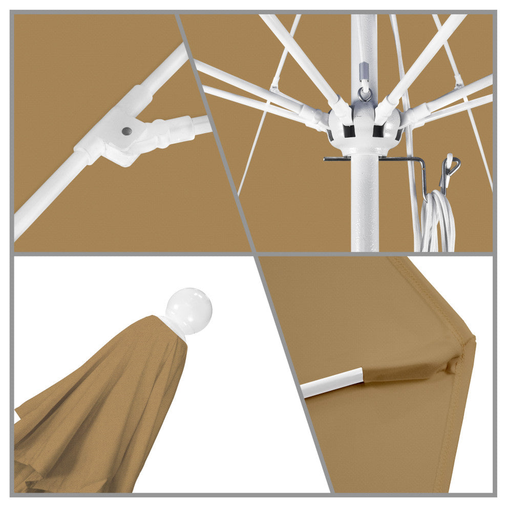 11' Fiberglass Umbrella With White Frame, Straw, 11'