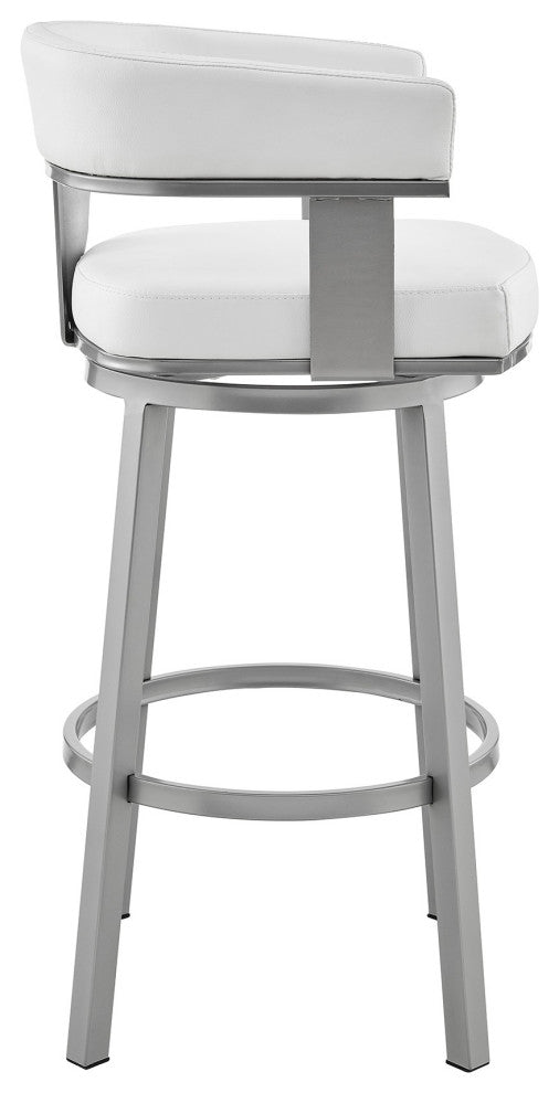 Benzara BM283291 Bar Height Stool, Swivel Chair, Vegan Faux Leather, White