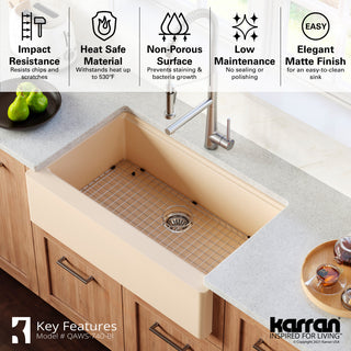 Karran 34" Quartz Farmhouse Single Bowl Workstation Kitchen Sink, Bisque