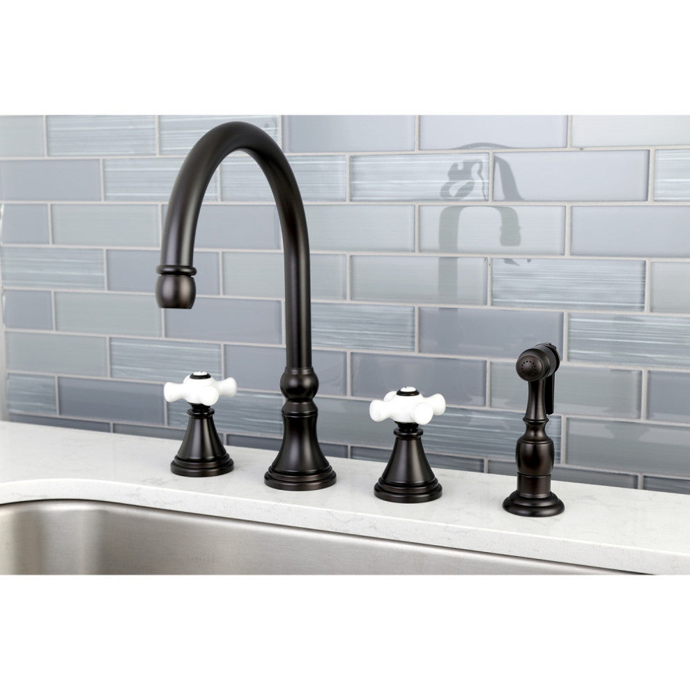 Kingston Brass Widespread Kitchen Faucet With Brass Sprayer, Oil Rubbed Bronze