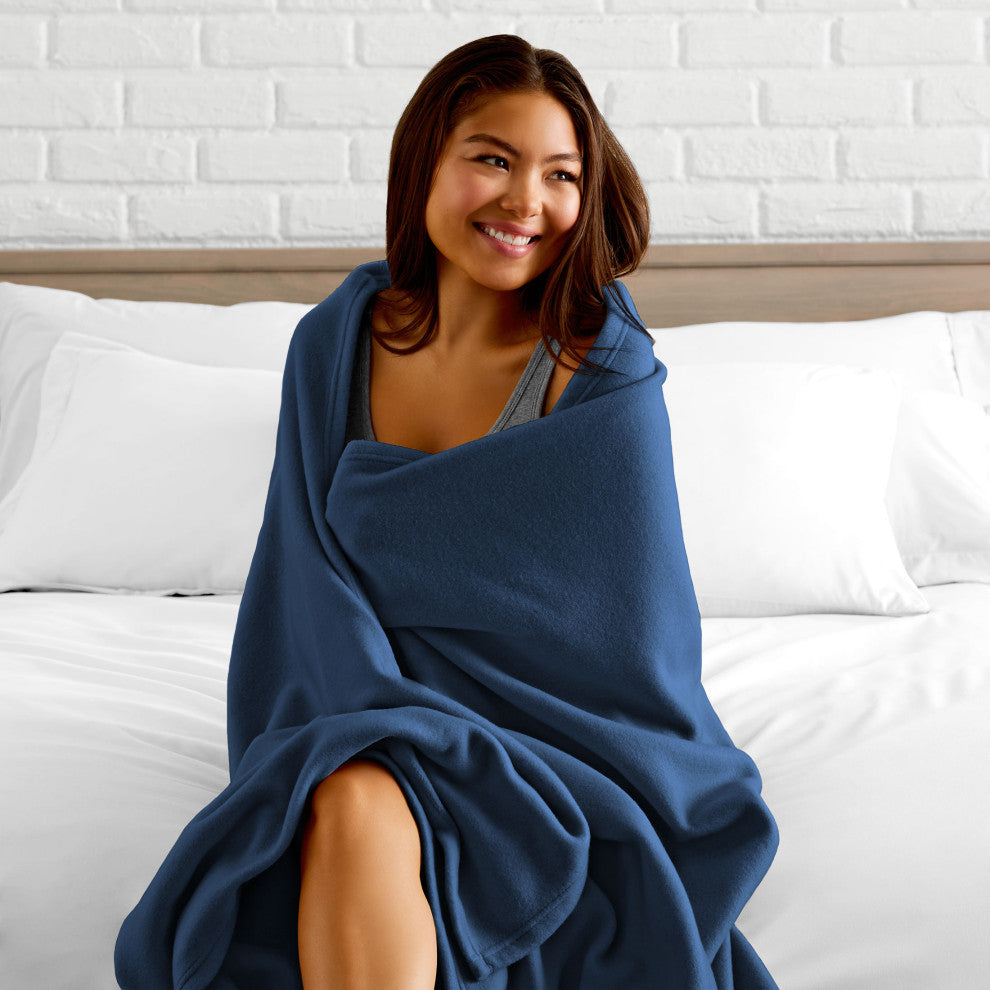 Bare Home Polar Fleece Lightweight Blanket, Dark Blue, Twin / Twin Xl