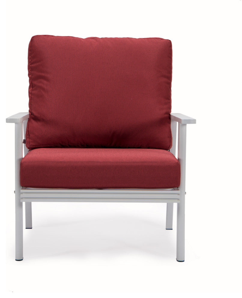 LeisureMod Walbrooke 3-Piece Patio Set With White Aluminum Frame and Cushions, Red