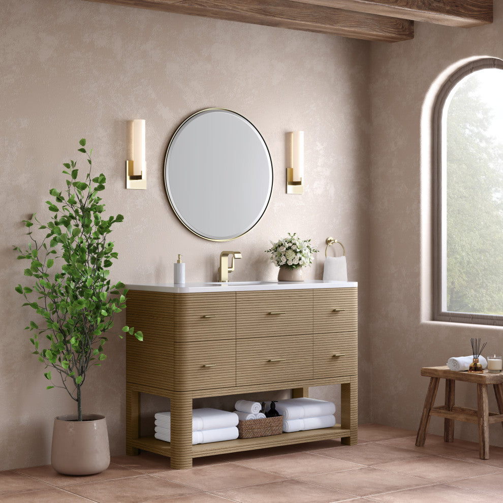 Lucian Bath Vanity, Pebble Oak, 48, White Zeus