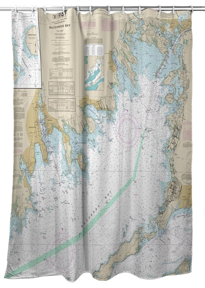 Betsy Drake Buzzards Bay, MA Nautical Map Shower Curtain