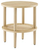 Modway Torus Round Wood Side Table with Lower Rattan Shelf in Oak