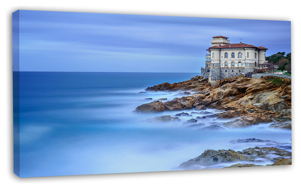 Beautiful Italian Seashore View, Seascape Canvas Art Print, 32"x16"