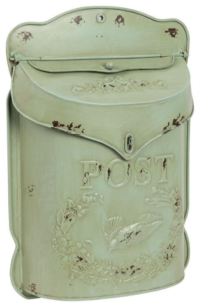 Embossed Tin Post Box, Distressed Finish, Aqua