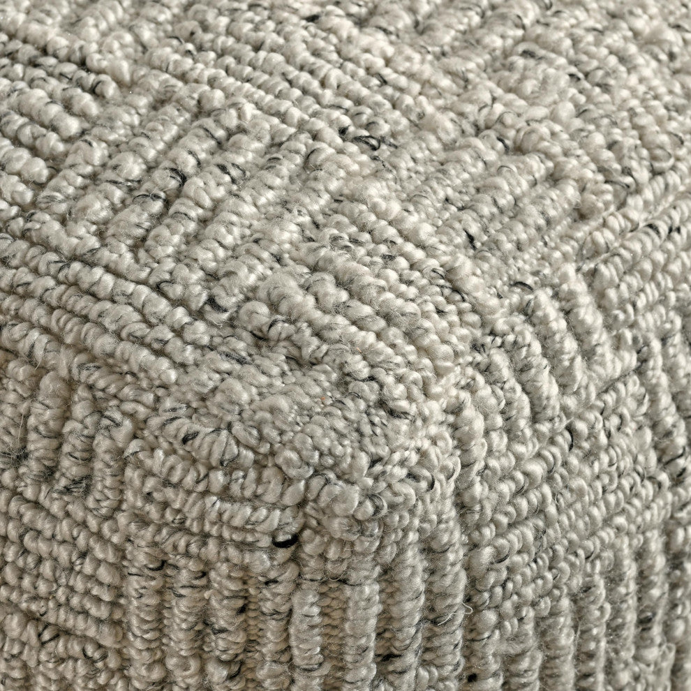 Shades 18" Recycled Fabric Indoor Outdoor Pouf, Ivory