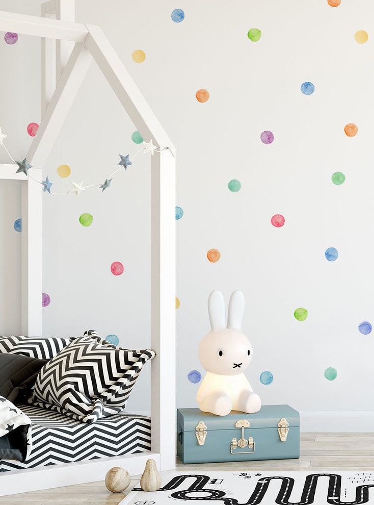 Watercolor Dots Vinyl Wall Stickers, Rainbow
