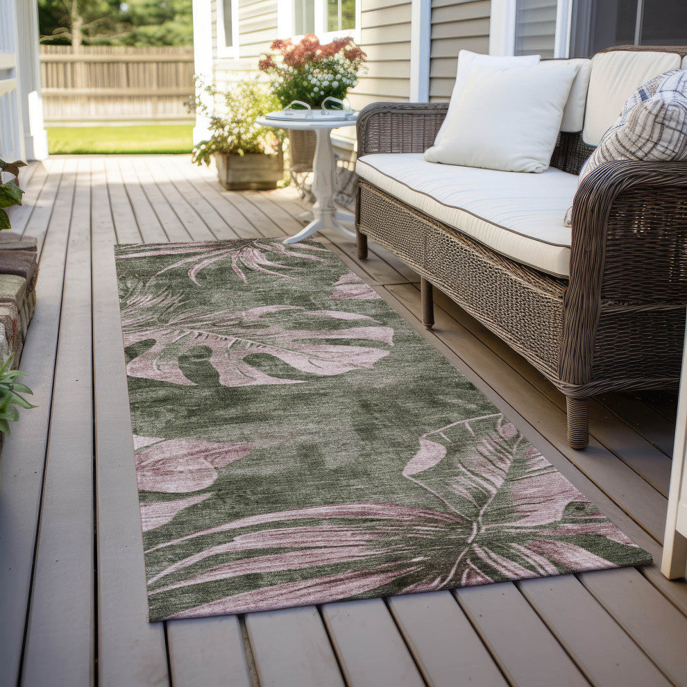 Machine Washable Indoor/Outdoor Chantille ACN1887 Olive 2'3" x 7'6" Runner Rug
