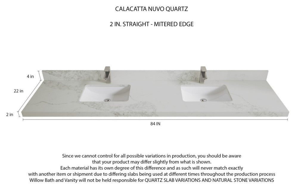 Aberdeen 84 Double Sink Bath Vanity in White 2" Calacatta Nuvo