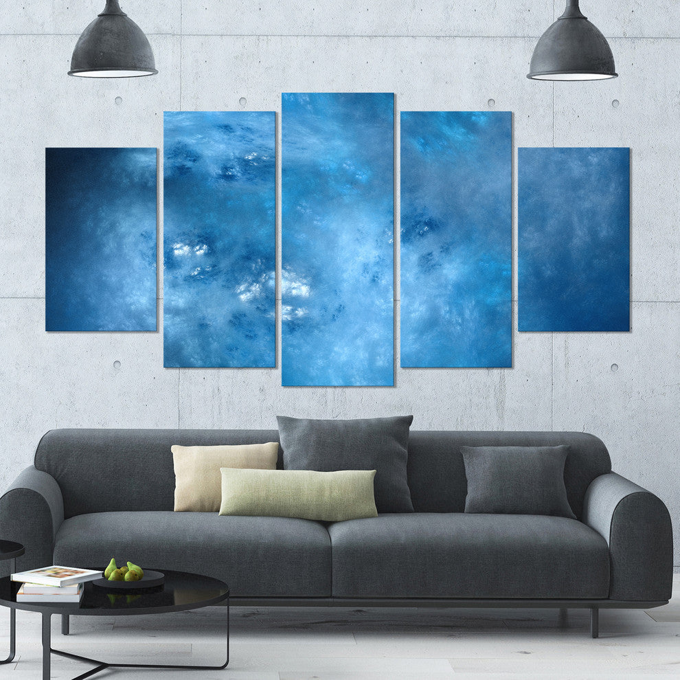 Blur Clear Blue Sky with Stars, Contemporary Canvas Art Print, 60"x32", 5 Panels