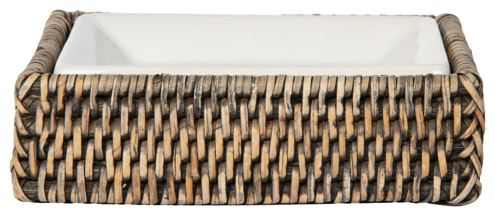 La Jolla Rattan Rectangular Soap Dish, Black Wash