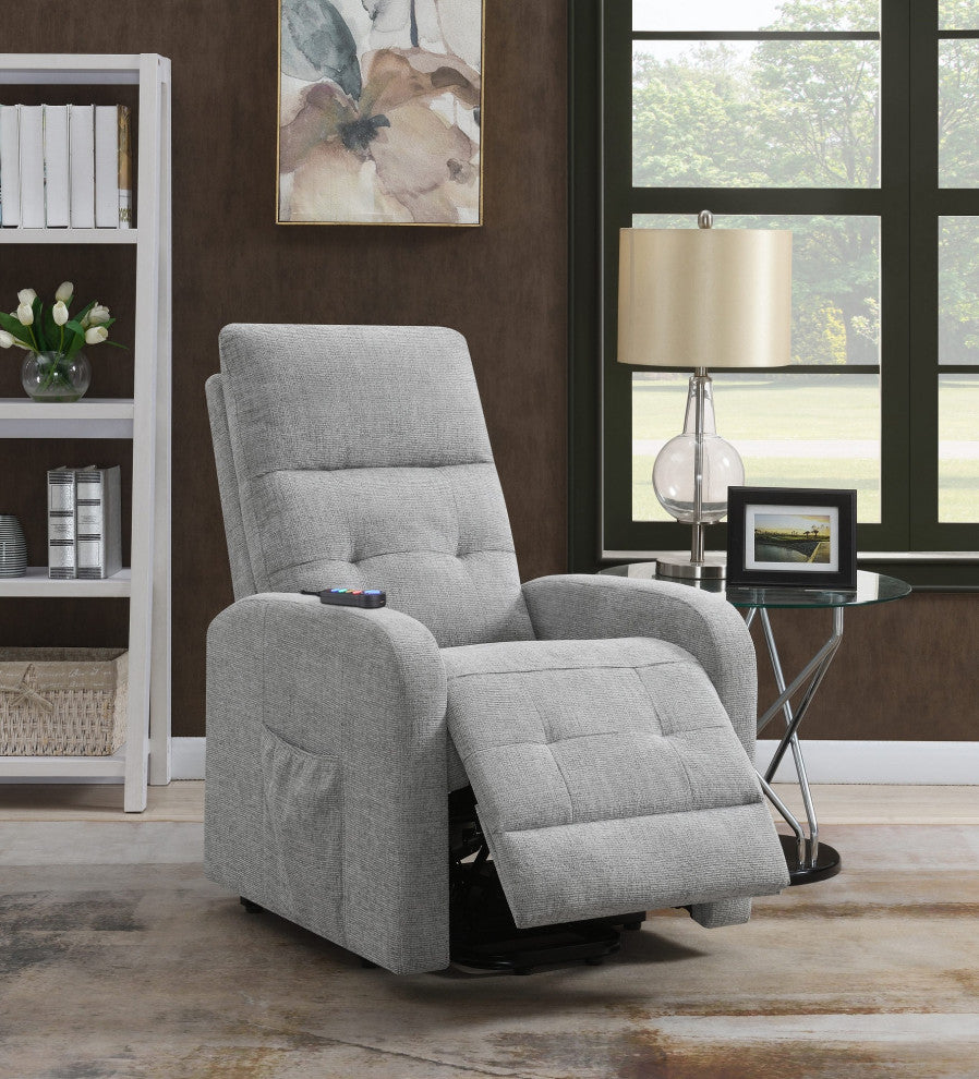 Coaster Howie Tufted Fabric Upholstered Power Lift Recliner in Gray