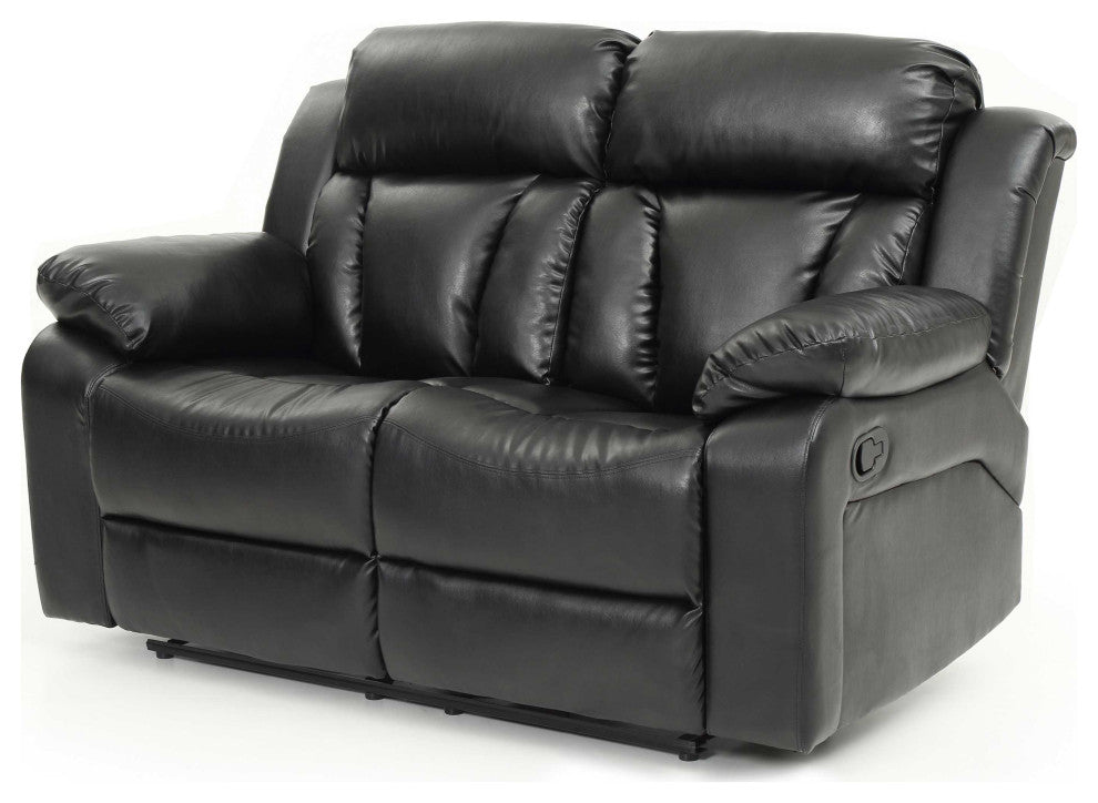 Daria 62 in. W Flared Arm Faux Leather Straight Reclining Sofa, Black