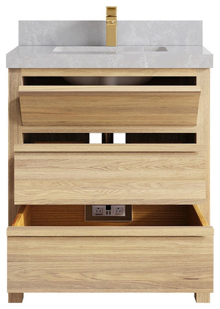 Elizabeth Oak 30" Single Sink Vanity, White 2" Pearl Gray