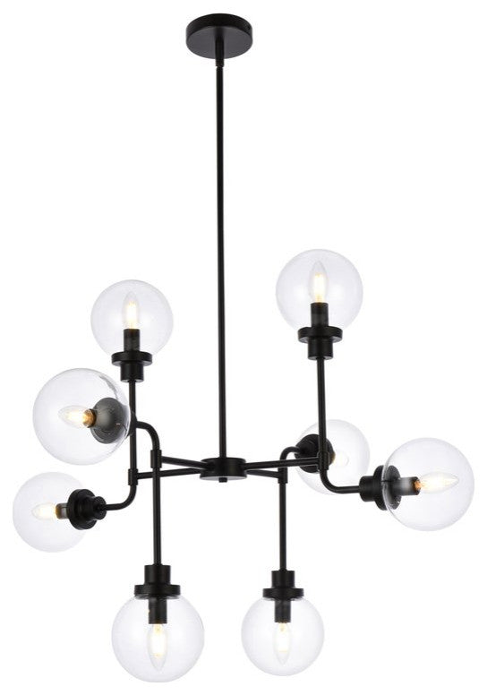 Helen 8-Light Pendant, Black With Clear Shade