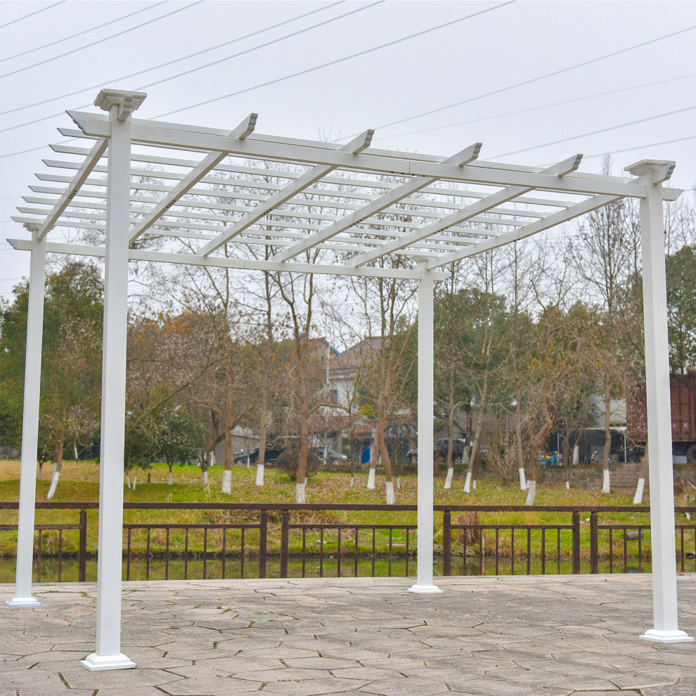 10'x10' Iron Frame Outdoor Patio White Pergola Gazebo